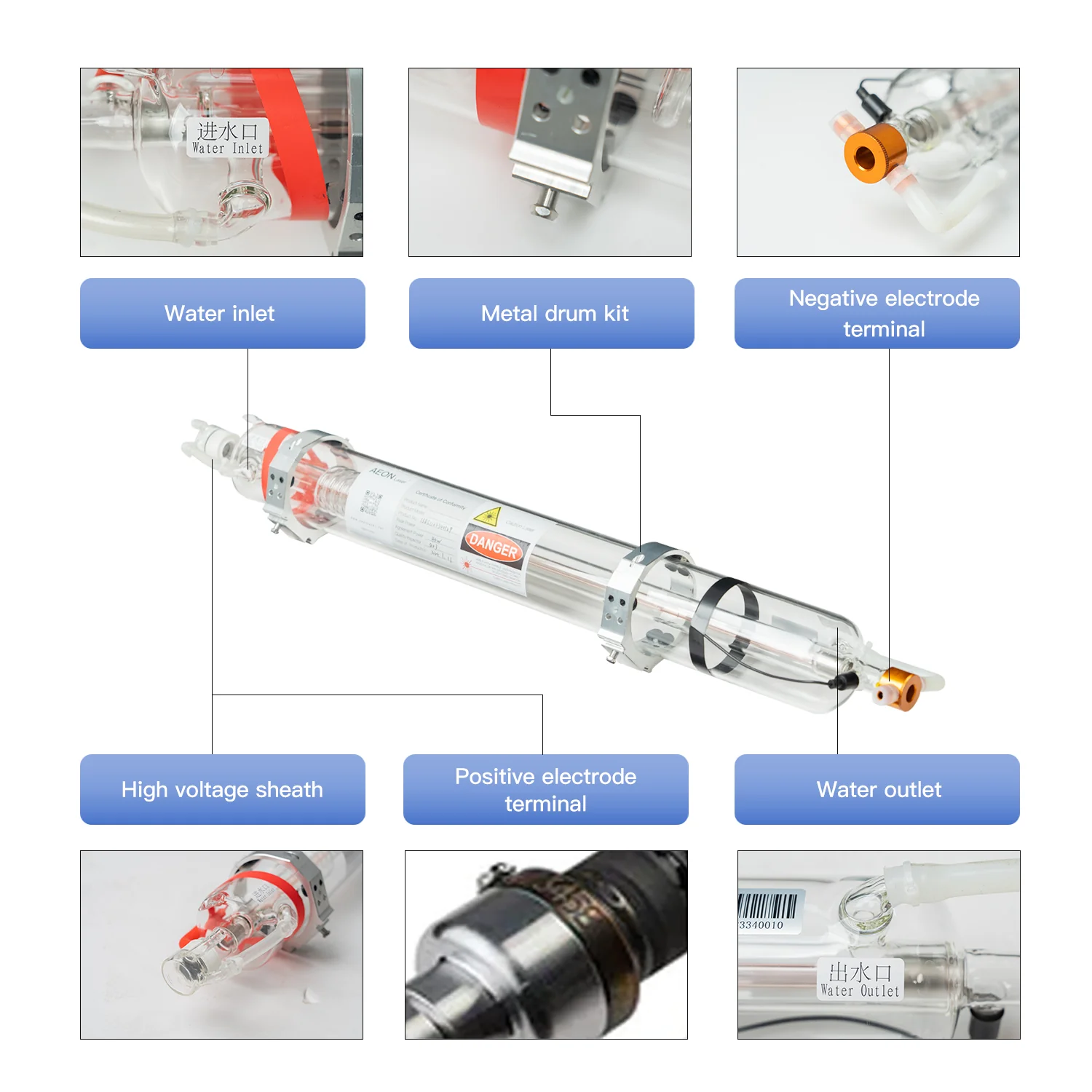 AEON Laser 45W 60W 80W 90W 100W 130W 150W Glass Laser Tube - Image 3